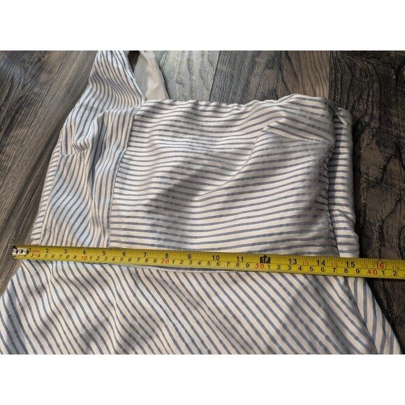 Banana Republic One Shoulder Satin Blue White Stripe Fit and Flare Dress size 8 - Picture 10 of 11